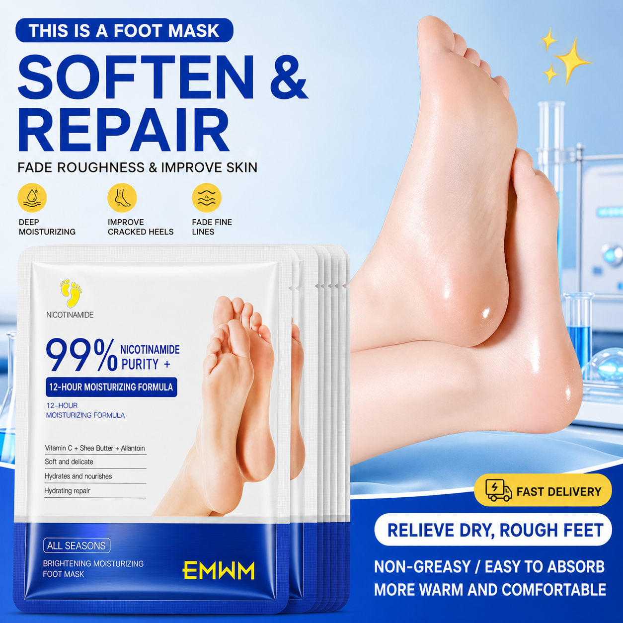 MOOTNAMDE 99% Niacinamide Foot Mask (12-Hour Moisturizing Formula)