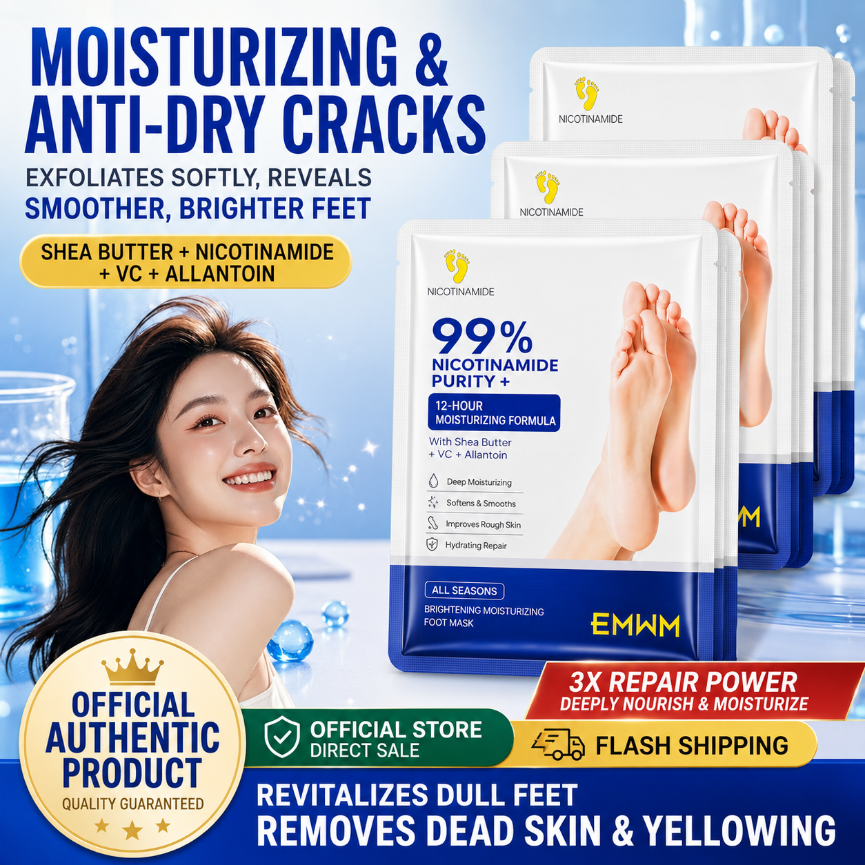 MOOTNAMDE 99% Niacinamide Foot Mask (12-Hour Moisturizing Formula)