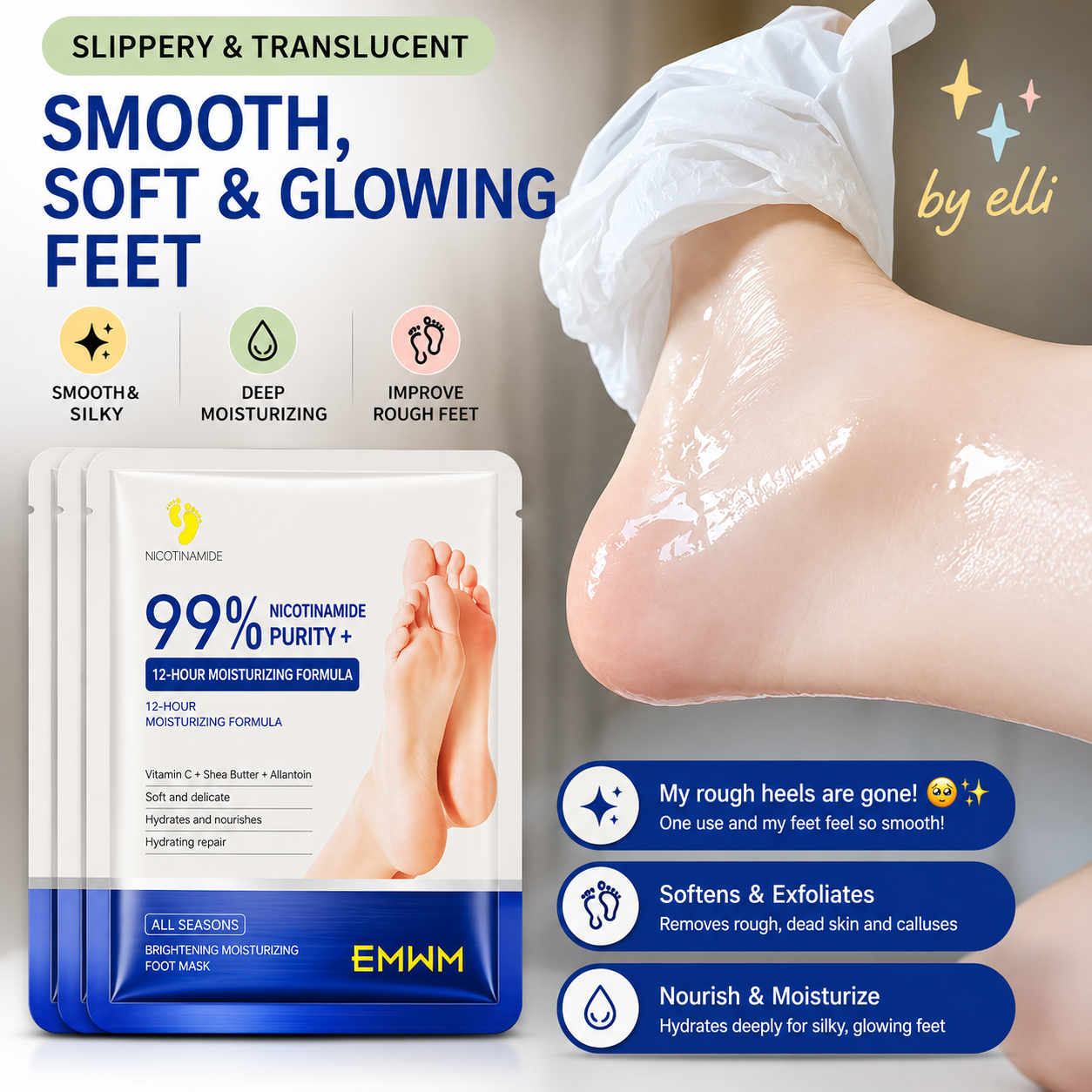 MOOTNAMDE 99% Niacinamide Foot Mask (12-Hour Moisturizing Formula)